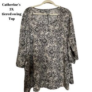 🚨Catherines Black & White Floral Swing Tiered Top